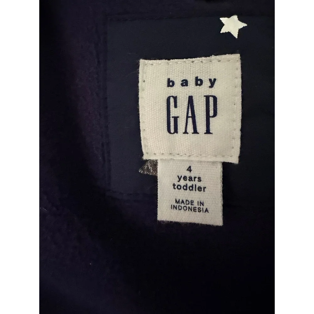 Baby Gap Navy Star Puffer Coat Size 4 Toddler Faux Fur‎ Hood